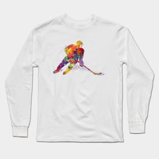 Girl Ice Hockey Player Watercolor Long Sleeve T-Shirt